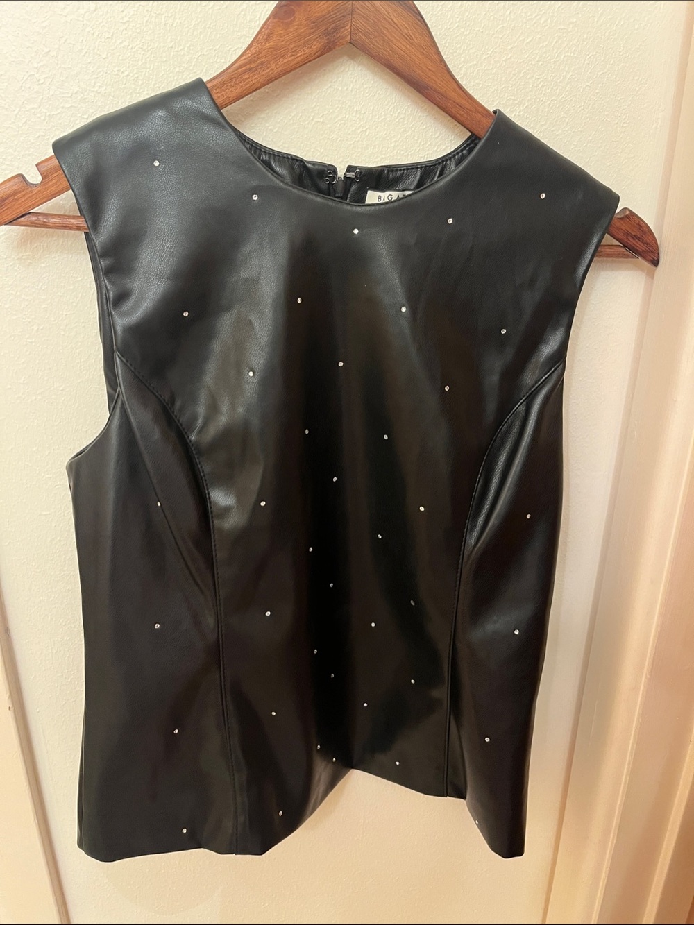 Sleeveless Black Faux Leather Top with Stud Detail